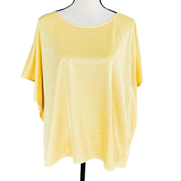 Alfani Elements Medium Top Stretch Draped Sleeves Scoop Neck Raffia Yellow Shiny - Picture 1 of 9